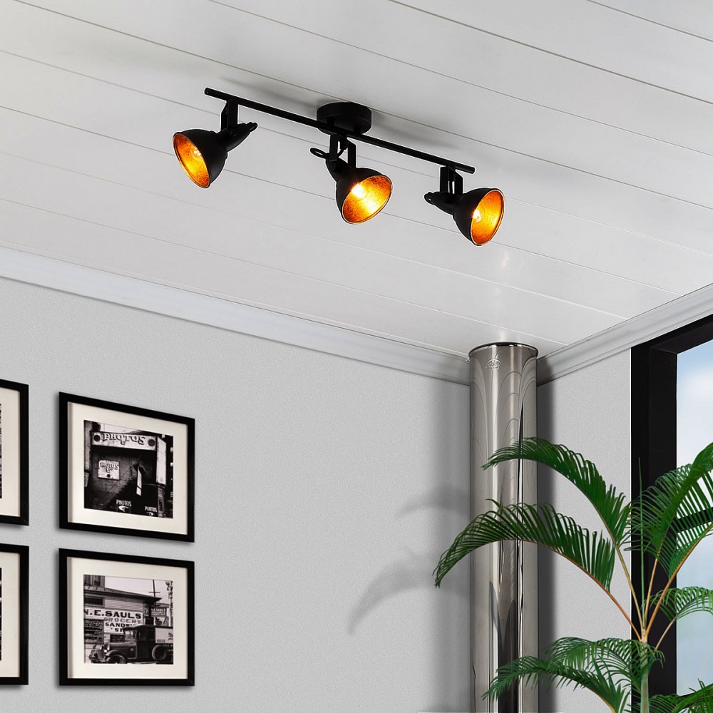 Lampe Plafond Orientable Emer 3 Spots Noir