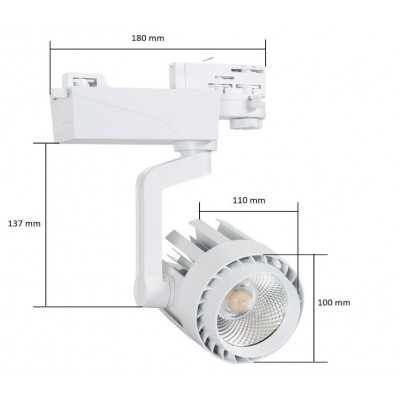 Spot LED Rail Triphasé 30W Dora , éclairage rail triphasé , projecteur rail triphasé , eclairage boutique , spot led magasin ,